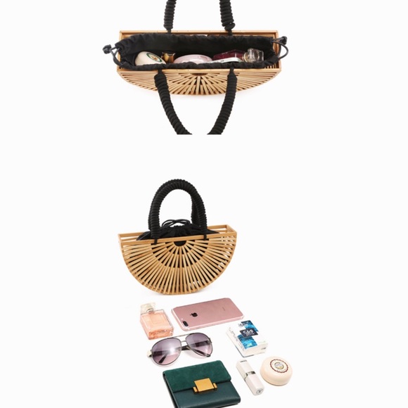 Black braided bamboo handbag with canvas bag - Picture 6 of 13